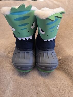 Cat & Jack Green Blue Dinosaur Winter Boots